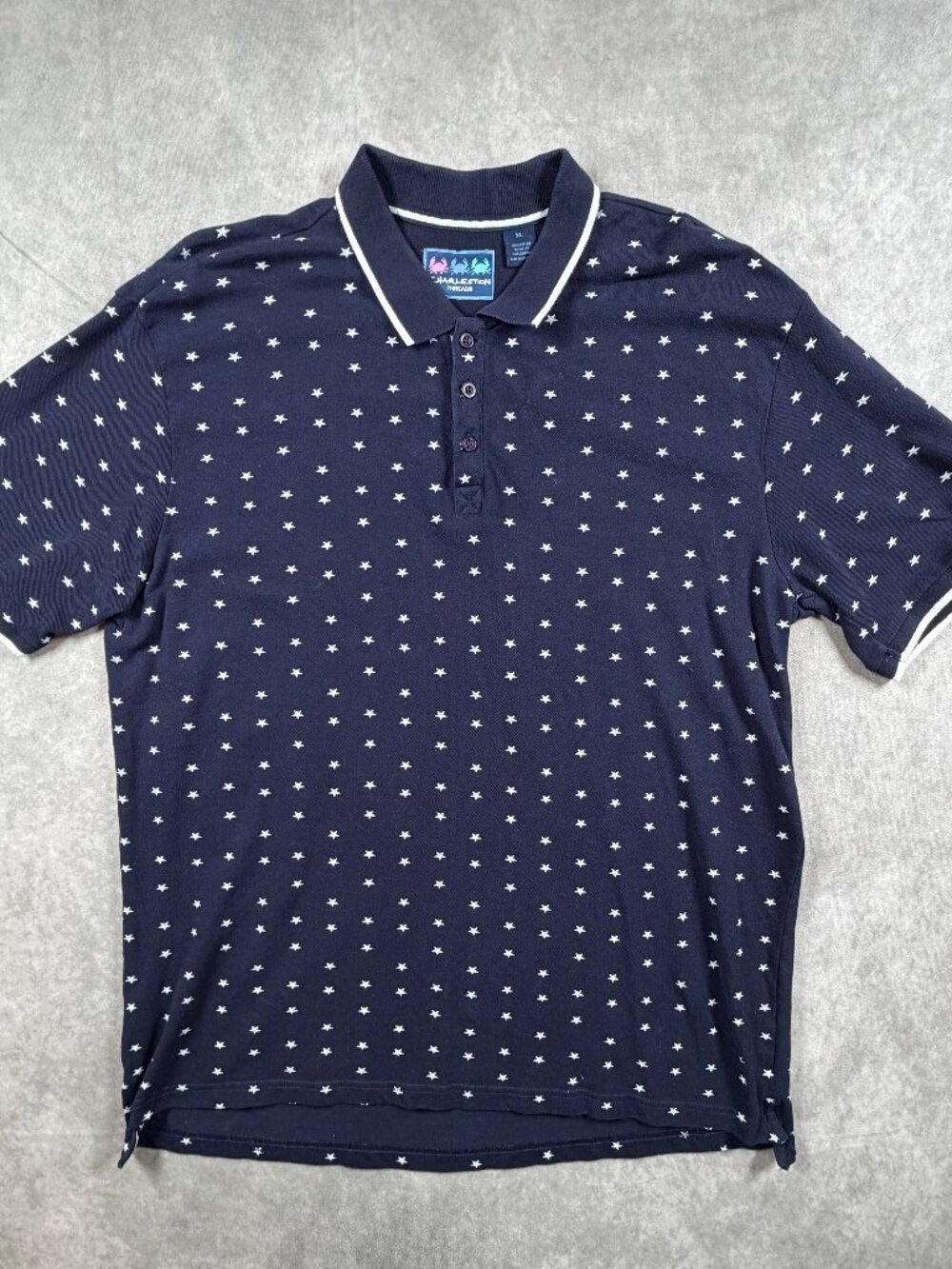 Charleston Threads Men Polo 100% Cotton Navy Star Print Short Sleeve XL